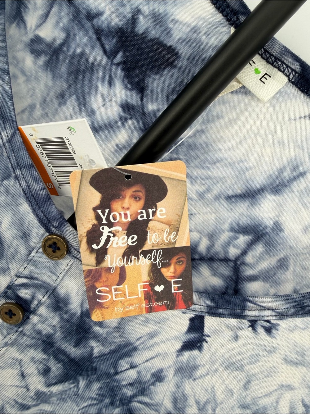 Self Esteem Blue Tie-Dye Button-Front Long Sleeve Top - Picture 6 of 8